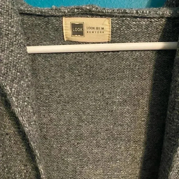 Look By M New York Gray Cardigan Vest With Hood - Picture 3 of 5